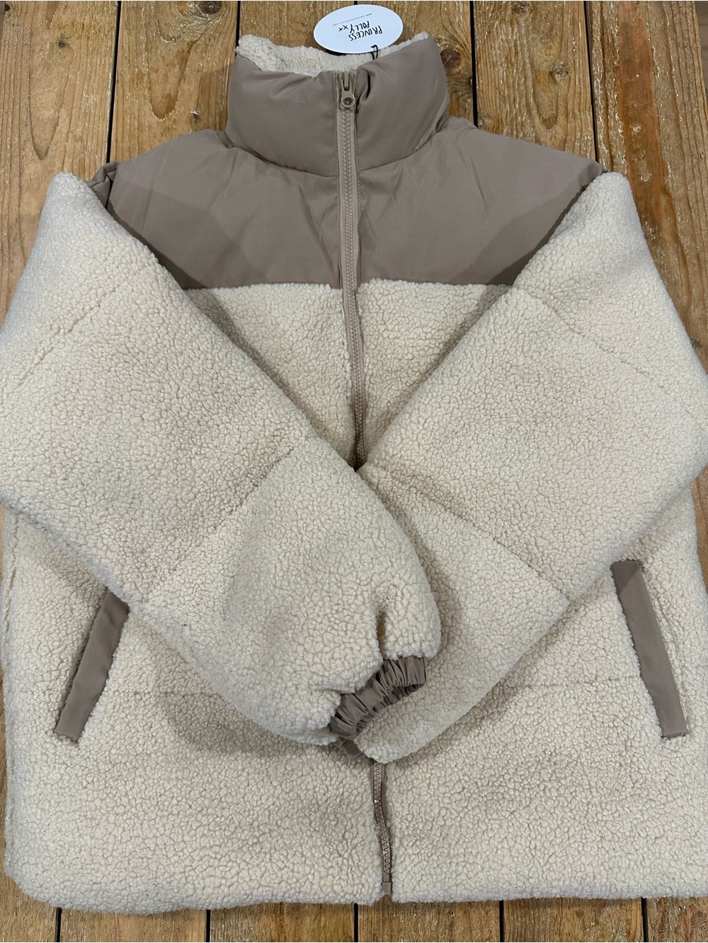 NWT Princess Polly Momoa Teddy Puffer Jacket Cream XS/S